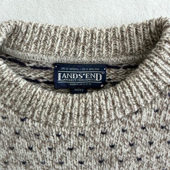 Vintage Lands End Sweater Men Small Fair Isle Wool Knit Nordic Ski Fisherman - Picture 5 of 8